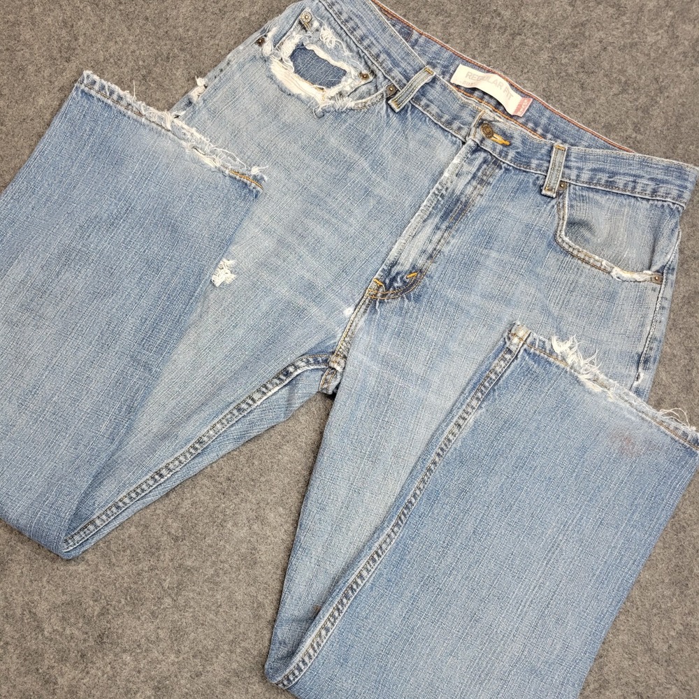 Levis 505 Jeans Mens 36x30 Regular Fit Y2k Distressed Grunge Raw Hem Trashed